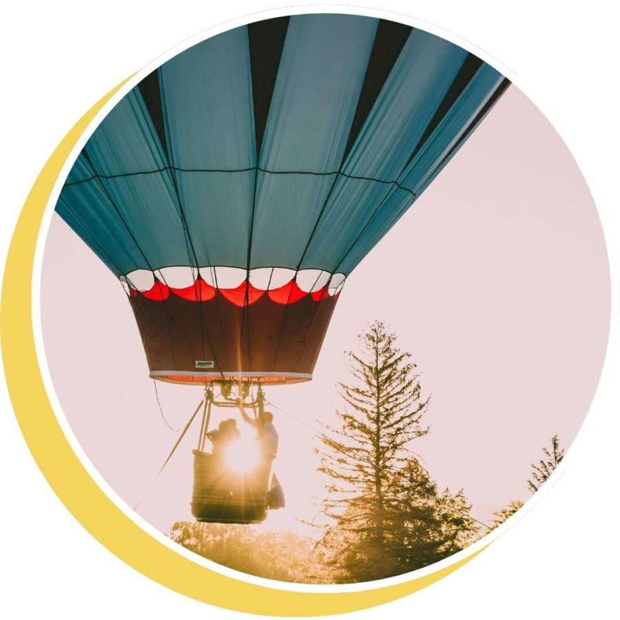 a hot air balloon at sunrise