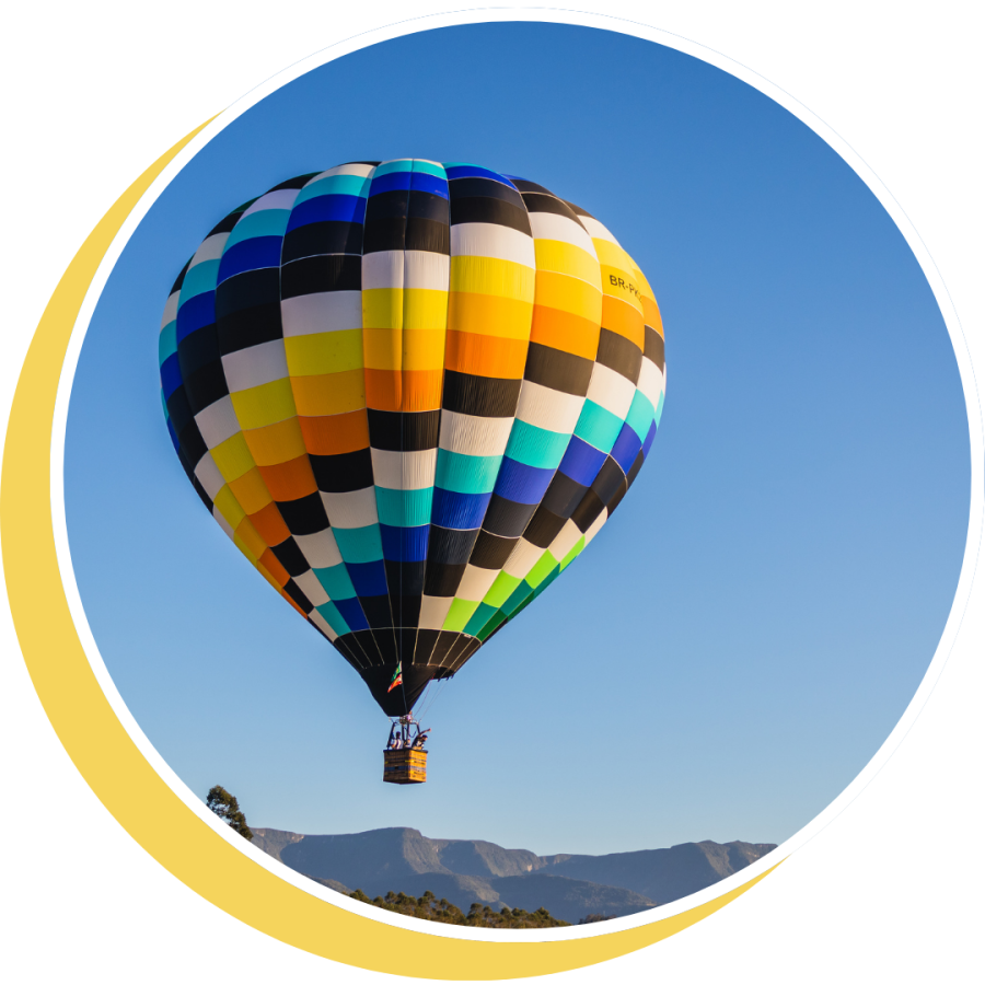 hold air balloon flying in the sky