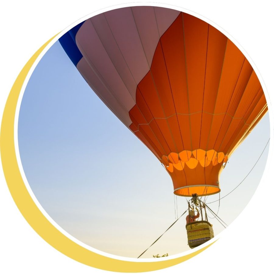 a hot air balloon tethered to the ground