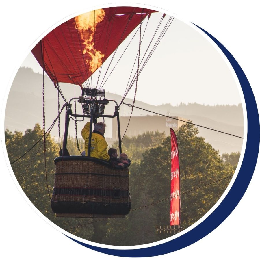 a hot air balloon with tethers